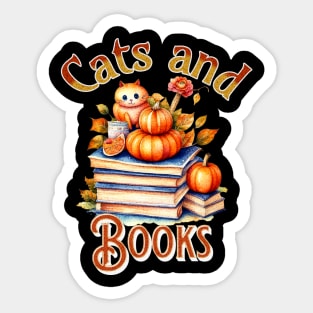 Cats and Books Autumn Fall theme Sticker